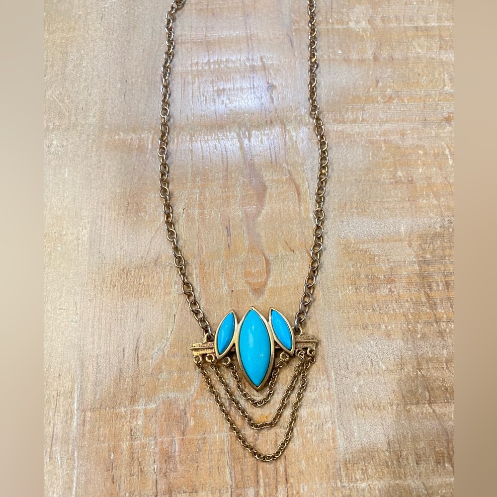 Faux turquoise gold chain link dainty necklace